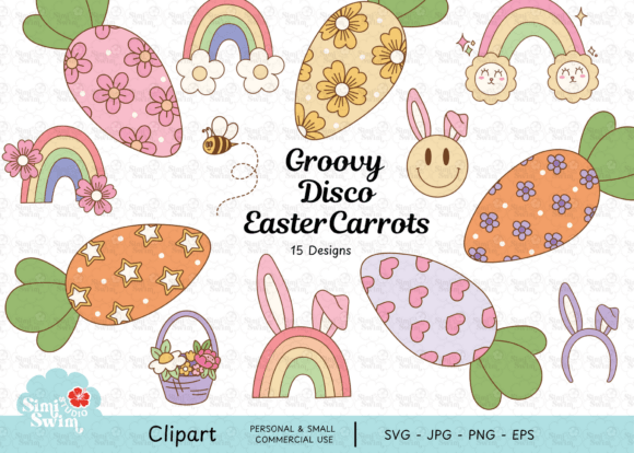 Retro Carrot SVG Bundle Groovy Easter